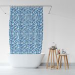 DRAPERI PEVA Shower Curtains for Bathroom – Mosaic Design Plastic Curtain with Free Matching 12 Hooks for Washroom Partition, Shower Screen, Glass Door & Outdoor Balcony, Waterproof, Size 200x180cm