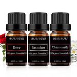 BURIBURI Chamomile, Jasmine and Rose Essential Oil Set, 100% Pure Organic Aromatherapy Oils for Candle Making, Soap Making, 3 x 10ml