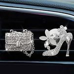 2 Pack Bling Car Air Freshener, Car Air Vent Clip Charms, Crystal Car Diffuser Vent Clip, Rhinestone Oil Diffuser Vent Clip, Car Fresheners for Women, Bling Car Accessories for Womem (Shoe + Bag)