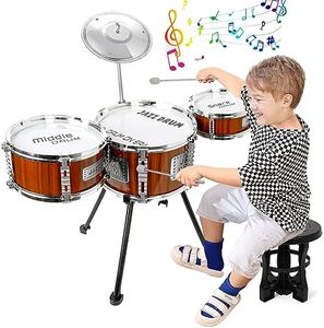 Kids Drum Set Music Toy Drum Set for Toddlers Ages 3-5 Jazz Drum Kit with Stool, 3 Drums Percussion Musical Instruments Toys for 3 4 5 Year Old Boys Girls Gifts