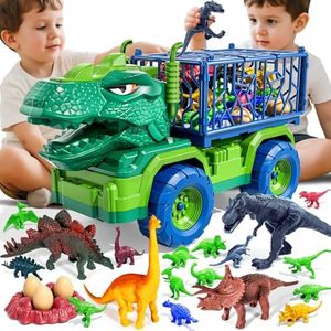 Guminnara 22 in 1 Toddler T-rex Dinosaur Truck Toy Set for Kids Boys 3-5 5-7, Tyrannosaurus Carrier Transport Truck with 18 Jurassic Dino Figures Birthday Toy for Boys Girls 3 4 5 6 7 Years Old