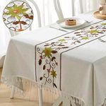 TEWENE Tablecloth, Water Resistant Tablecloth Linen Tablecloth Embroidery Tablecloth Wrinkle Free Rectangle Tablecloth for Kitchen Dinning Table (Rectangle/Oblong, 55''x102'',8-10 seats, Green Flower)