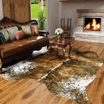 AROGAN Premium Faux Cowhide Rug, Durable and Large Size Cow Print Rugs, Saddle Brown Suitable for Bedroom Living Room Western Decor, Faux Fur Animal Cow Hide Carpet, (158x140cm / 5.2x4.6 Feet)