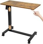 TOPSKY Electric Height Adjustable Overbed Bedside Table with Wheels for Home Office Use (Rustic Brown + Black Frame)