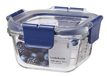 Lock & Lock Airtight Glass Containers With Lid | Leak Proof, Transparent Glass Storage Container For Kitchen | Microwave & Freezer Safe| Food Storage Meal Containers Organizer - Square, 300 ml