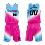 vients Custom Basketball Jersey Uniform Suit for Man Women Adults Kids Personalized Jersey (Light Blue-White-Hot Pink)