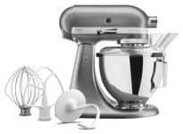 KitchenAid 4.3L Tilt-Head Stand Mixer 5KSM95PSBCU, Stainless Steel Bowl, Pouring Shield, Whisk, Beater and Dough Hook, Full Metal Construction, 10 Speeds, Professional Food Mixer, Counter Silver