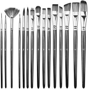 15 Pcs Watercolour Paint Brushes Set, Anti-Shedding Round Pointed Tip Paintbrushes Nylon Hair Artist for Acrylic Ink Oil Watercolor Paint, Face Nail Art, Miniature Detail Painting