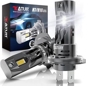 KATUR H7 LED Headlight Bulbs, 80W 16000LM 6000K Xenon White Wireless H7 Headlight Car Conversion Kit Halogen Replacement Bulb Mini Size Plug and Play LED Fog Light Bulb, Pack of 2
