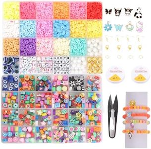 Ambitieux Beads Children Jewelry Making Craft Bracelet Kits set for Kids - DIY 2 24 Compartment Box, 6000+ Colorful Polymer Clay Beads, Ear Hangings, Lobster Locks & Rings , 8 Pcs of Charms With Accessories - Birthday Gift for Girls 4 5 6 7 Years