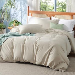 Bedsure Linen Duvet Cover Queen Size - Polyester & Rayon Derived from Bamboo Cooling Queen Duvet Cover Set, 3 Pieces, 1 Zipper Closure Duvet Cover (90"x90") & 2 Pillow Shams, No Comforter