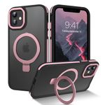 GUAGUA Magnetic for iPhone 11 Case with Ring Holder Stand [ Compatible with Magsafe ] Translucent Matte Back Slim Fit Shockproof Protective Bumper Case for iPhone 11 6.1"-Pink