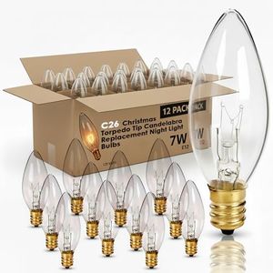 Holiday Joy - Crystal Clear Torpedo Tip Candelabra Replacement Bulbs - Great for Electric Window Candle Lamps - 7W - 120 Volts - E12 (12 Pack)