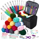 QUUREN 67 Pcs Crochet Kit for Beginners, Crochet Hook Set with 15 Crochet Yarn and Crocheting Accessories Set, Ergonomic Crochet Hooks, and Crochet Accessories in Hangable Storage Bag