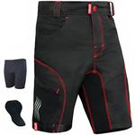 Brisk Bike MTB Shorts Including Padded Inner Shorts (Black/Red, Large)