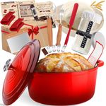 Enameled Cast Iron Dutch Oven Pot with Lid,Incl.Sourdough Bread Baking Supplies Like Banneton Bread Proofing Basket,Starter Jar, Scoring Lame,5.2QT Dutch Oven for Bread Baking,Oven Safe up to 500°F,Red