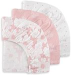Gllquen Baby Muslin Mini Crib Sheets 3 Pack, Breathable Pack and Play Sheets Fitted Soft Cozy Cotton Pack N Play Sheets for Baby Boy Girls, Universal Fitted Mini Crib Mattresses 38"x26" (Pink)
