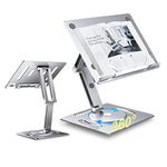 OATSBASF Adjustable Book Stand for Reading, Foldable Book Holder Multi Heights Angles Cooking Bookstands, Laptop Stand, Tablet Stand for Child Textbook/Recipe/Magazine/Pad (Rotatable Silver)