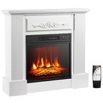 Tangkula 1400W 32 Inches Electric Fireplace with Mantel, Freestanding Fireplace Heater with 3D Flame Effect, Remote Control, Thermostat, 6H Timer, Overheat Protection (White)