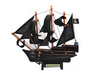 Hampton Nautical Wooden Black Pearl Pirates of The Caribbean Model Pirate Ship Christmas Ornament