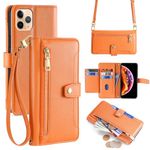 Arseaiy Wallet Case for Samsung Galaxy G530/Grand Prime Flip Phone Case with Crossbody Strap Magnetic Handbag Zipper Pocket PU Leather Shockproof with Kickstand Phone Shell Orange