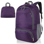 FENGZIZH Foldable Lightweight Travel Backpack, 30L Waterproof Rucksack for Men and Women, Durable Daypack for Hiking, Camping and Outdoor Adventures (Purple)