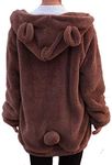 ixiton Winter Womens Fluffy Bear Tail Hoodies,Lovely Plush Bunny Hoodies,Fuzzy Warm Sweater,Zipper Jacket Coats Sweatshirt, Coffee Bear, One Size