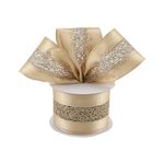 DINDOSAL Champagne Gold Christmas Ribbon Wired 2.5" x 10 Yard Champagne Wired Satin Ribbon with Glitter Mesh Wired Ribbon for Christmas Tree Topper Bows, Wreaths, Crafts, Home Decor, Gift Wrapping