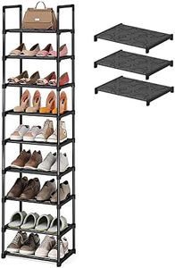 NBEST Shoe Rack, 9 Tiers Tall Shoe Rack for Entryway 18 Pairs Shoes and Boots Storage Shelf, Stackable and Narrow Vertical Shoe Organizer for Closet, (Black, 43.3CM x 31CMx186CM)