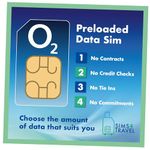 O2 Data Sim Card Preloaded with UNLIMITED 4G/5G Data. Includes 25GB to Roam for Free in 47 Countries. No Contracts, No Commitments, No Credit Checks, No Tie-ins, No Personal ID. (Valid for 1 Month).