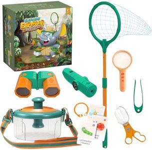 Why2Wise Bug Catcher kit for Kids - Outdoor Explorer Kit with Insect Box,Binoculars, Magnifying Glass, Net, Tweezers, Clamp, Whistle - Educational Toy 3+ Years Old Boys Girls