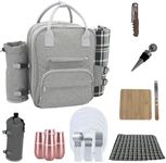 Truvelli Picnic Backpack for 4 with Blanket – 12-in-1 Insulated Picnic Basket Backpack Set with‬ Wine Holder, Cheese Board & Cutlery – Premium Picnic Back Pack for Family & Group‬ Adventures, Gray