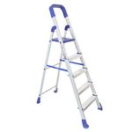 OBBO 5 Step Ladder | Ladder for Home 5 Step Foldable | Aluminum Ladder for Home | Foldable ldder| Anti-Skid Shoes | Edge Guards | with Sure-Hinge Technology | Nishika Pro 5 Steps (Silver & Blue)