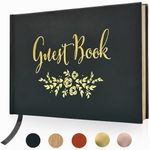 Guest Book - Simple Timeless Design Sign In for Wedding Reception, Baby Shower, Funeral, Vacation Home - Keepsake for Special Events - Polaroid Guestbook, Bookmark & Gold Floral - 9" x 6" (100 Pages)