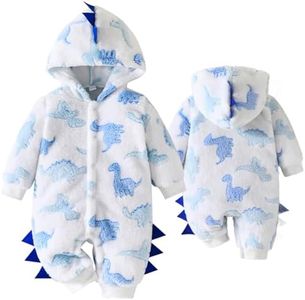 Yaopelky Newborn Baby Dinosaur Snowsuit Infant One Piece Hooded Jumpsuit Toddler Cartoon Romper Winter Warm Fleece Outfit (White, 9-12 Months)
