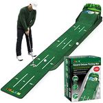 HUAEN Golf Putting Green Putting Mat Indoor & Outdoor with Ball Return and 3 Holes Improve Accuracy and Speed Durable Wrinkle-Resistant Velvet Crystal Mat Golf Accessories for Men