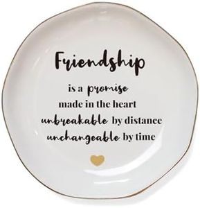 VINCOMIC Friendship Gifts for Women Ring Dish,Valentine's Day Gifts,Friendship is a Promise Made in The Heart-Going Away Friendship Ring Dish Jewelry Tray, Ceramic White