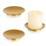 Candle Plate Holder Candle Tray - 11cm Round Iron Plate Gold Candle Holders for Pillar Candles Set of 3 Pedestal Candle Stand Inweder Christmas Candle Dish for LED & Wax Candles Halloween Home Decor