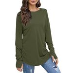 Hot Fashion Sale 2024 Women's Oversized Long Sleeve T Shirts Loose Crewneck Tunic Blouse Tops Trendy Casual Long Tshirts with Thumb Holes Today's Deals