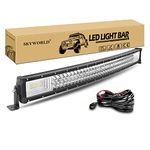 SKYWORLD 32 inch 405W Curved LED Light Bar Flood Spot Combo Beam Work Offroad Driving Fog Lamps with Wiring Harness Kit for ATV UTV SUV 4x4 4WD Tractor Truck Car Boat 12V 24V