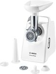 Bosch MFW3520W CompactPower Mincer, 1500 W Blocking Power, Compact, Sausage Attachment, Knife with 2 Blades, 500 W, White