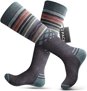 OutdoorMaster Ski Socks 2-Pack Merino Wool, Non-Slip Cuff for Men & Women - Gray, M/L