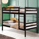 KOTEK Twin Bunk Bed, Solid Wood Twin Over Twin Bunk Bed Frame for Kids Teens, Children Bunk Beds with Ladder & High Guardrails (Espresso)