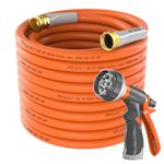 SPECILITE Garden Hose 50 ft x 5/8 in Heavy Duty, Flexible and Lightweight Water Pipe with Nozzle, Burst 600 psi, Kink-Less Hybrid Rubber with 3/4" Brass Fittings