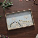 HomeShastra Wooden Serving Tray with Gold Engraving | Set of 1 | Size : 16 x 10 inch | Enamel Coated Waterproof | Rectangular | Decorative Trays | Royal Blue Peacock Large