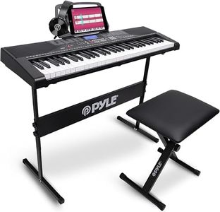 Pyle 61 Keys Electric Keyboard Piano, Kids Music Digital Piano Keyboard with Stand for Beginners, Adult Electronic Keyboards Set, Portable Musical Karaoke Instrument w/ Stand & Headphones