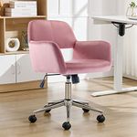 Office Chair Small Desk Chair Vanity Makeup Chair Velvet Low Back Office Computer Chair Swivel Task Chair for Small Space, Living Room, Make-Up, Studying (Pink)