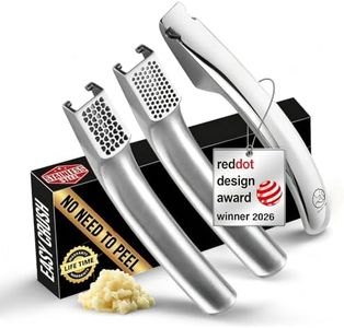 No Peeling Required Garlic Press Stainless Steel with Two Detachable Handles for Coarse&Fine Mincing-Premium Garlic Mincer Tool, Easy to Clean, Dishwasher Safe Garlic Crusher with Lifetime Replacement