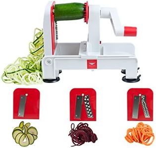 Paderno World Cuisine Folding Spiral Vegetable Slicer/Countertop-Mounted Plastic Spiralizer incl. 3 Different Blades Made of Stainless Steel