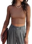 LACOZY Womens Long Sleeve Crop Tops Ribbed Basic Slim Fitted Shirts Casual Fashion 2024 Y2k Tops Teen Girl Clothes Brown M